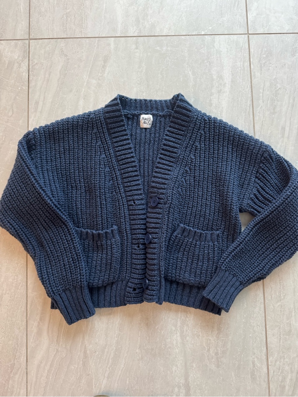 Princess Polly Chunky Knit Navy Blue Button-Up Cardigan
